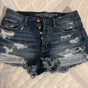 American Eagle Outfitters Ripped Dark Blue Jean Shorts